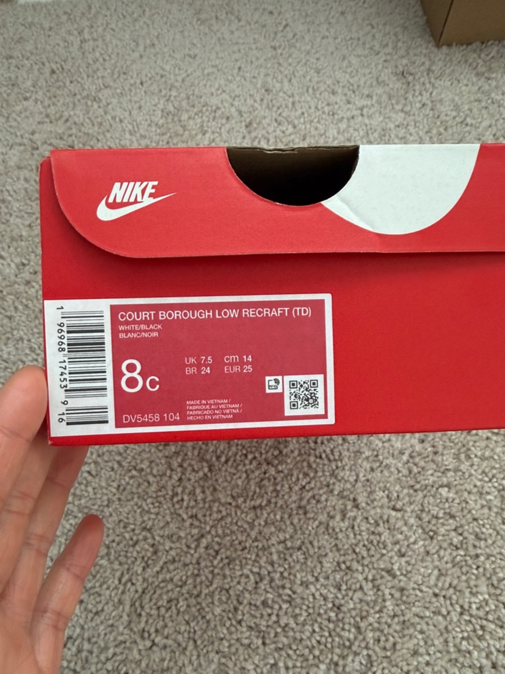 Nike Red and White Shoe Box with Label